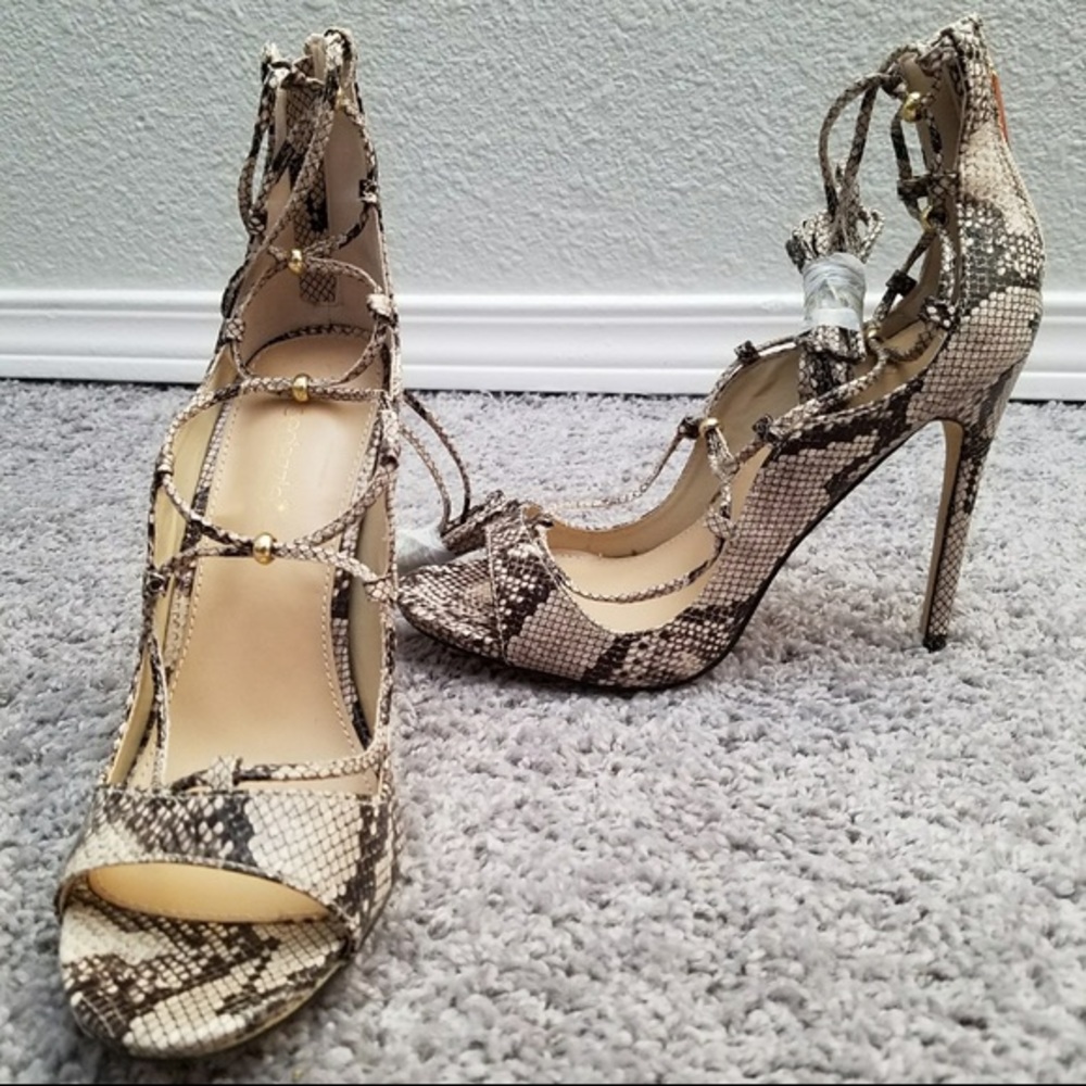 ShoeDazzle snake print heels